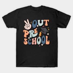 Groovy Last Day Of School Preschool Peace Out Preschool T-Shirt